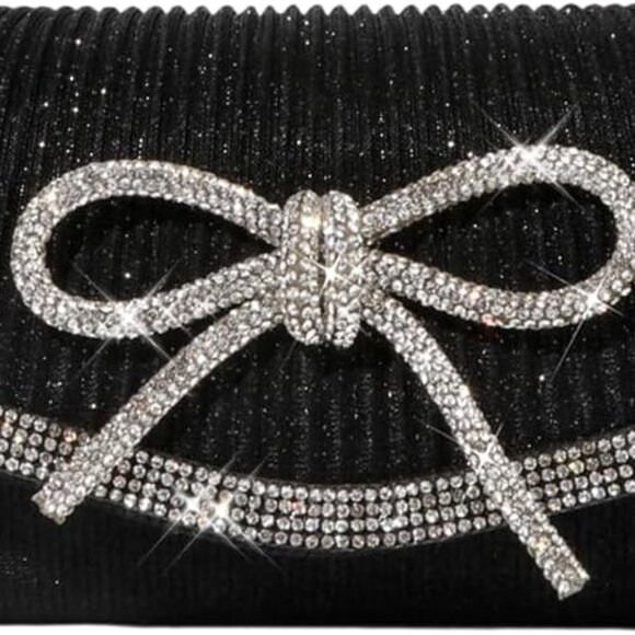 Sparkly Bow Clutch Bag Elegant Rhinestone Evening Purse for Party Wedding - Picture 2 of 8
